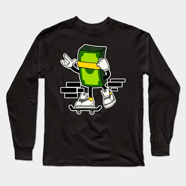 cash skate cartoon Long Sleeve T-Shirt by Behold Design Supply